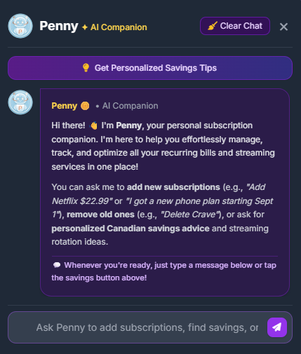 Penny AI Chat Assistant Interface